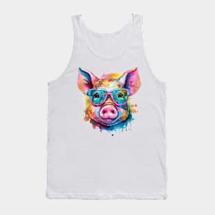 Colorful Pig with Glasses Tank Top